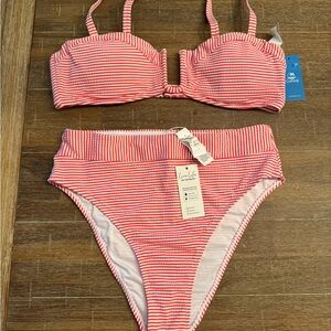 Cupshe Red and White Striped Bikini